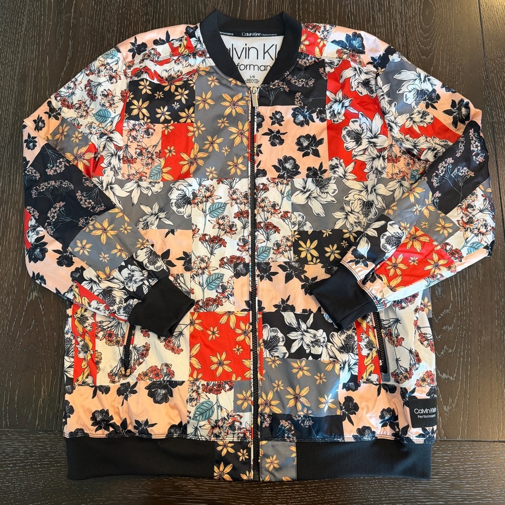 Calvin Klein Performance Women's Floral Zip Bomber Jacket Size L Water Repellant